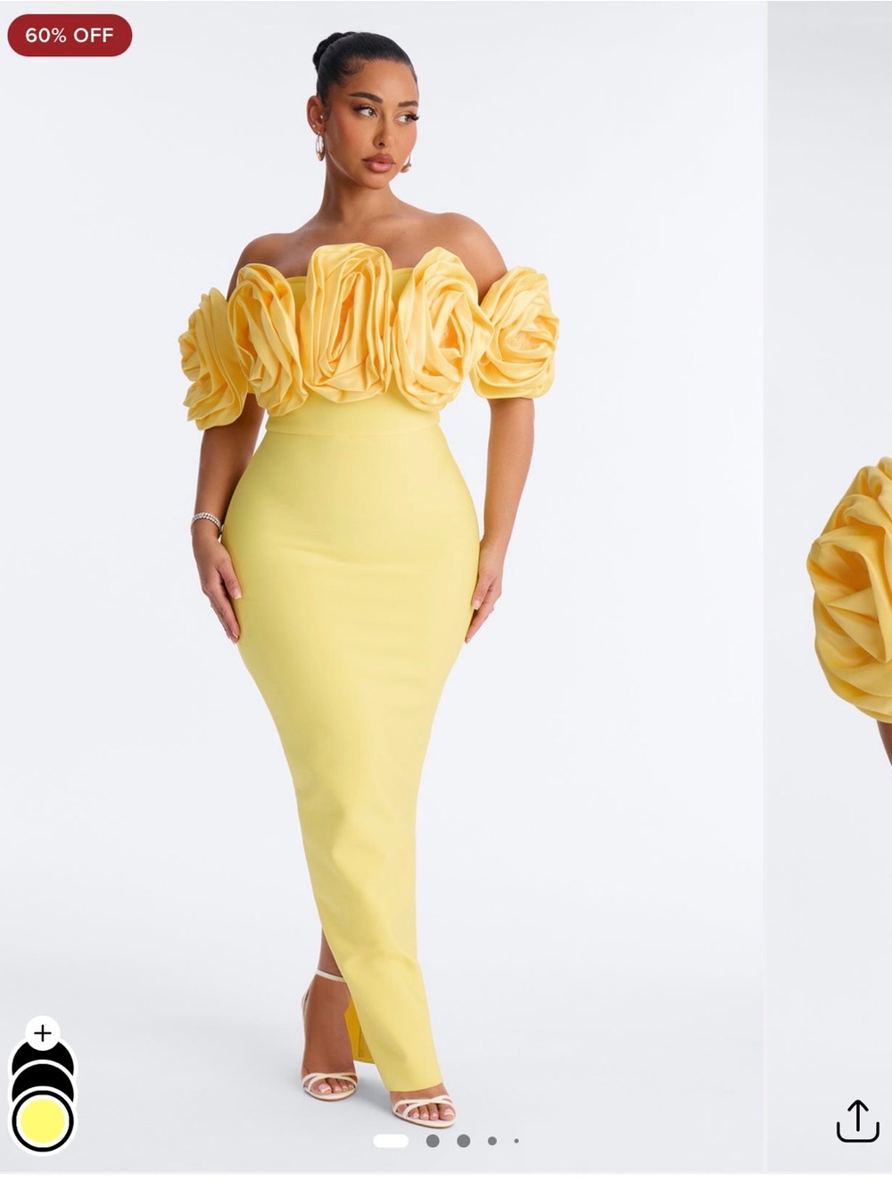 Fashion Nova Yellow Off-Shoulder Floral Ruffle Maxi Dress